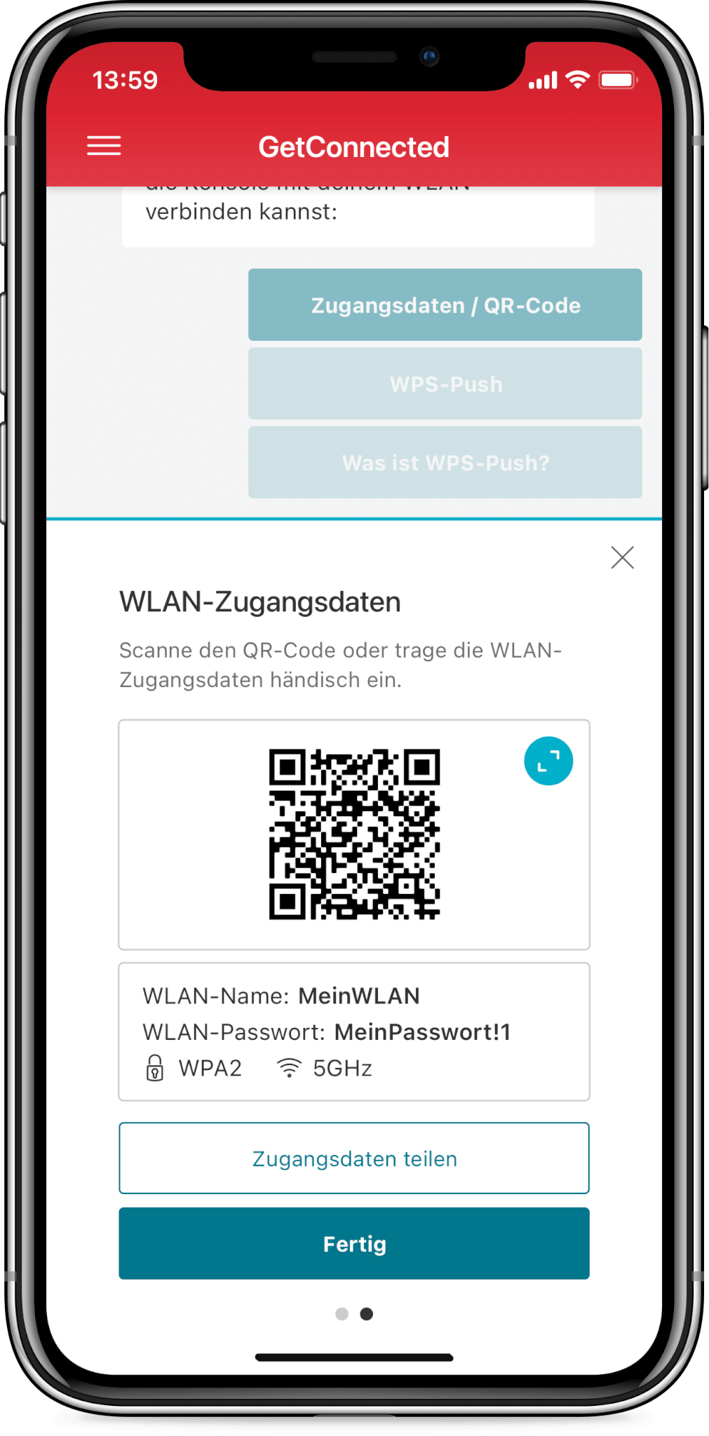 Get Connected App Szenario WLAN Zugangsdaten teilen
