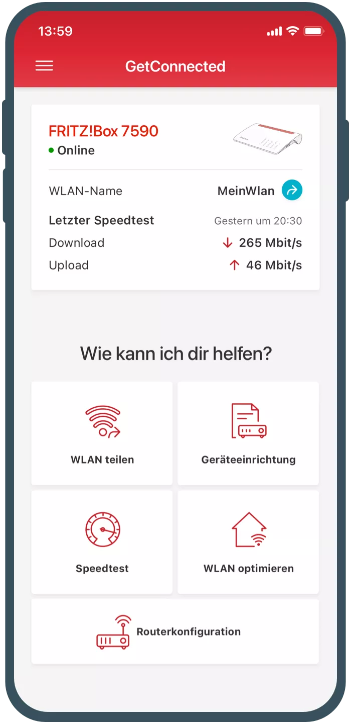 Vodafone GetConnected App Startbildschirm